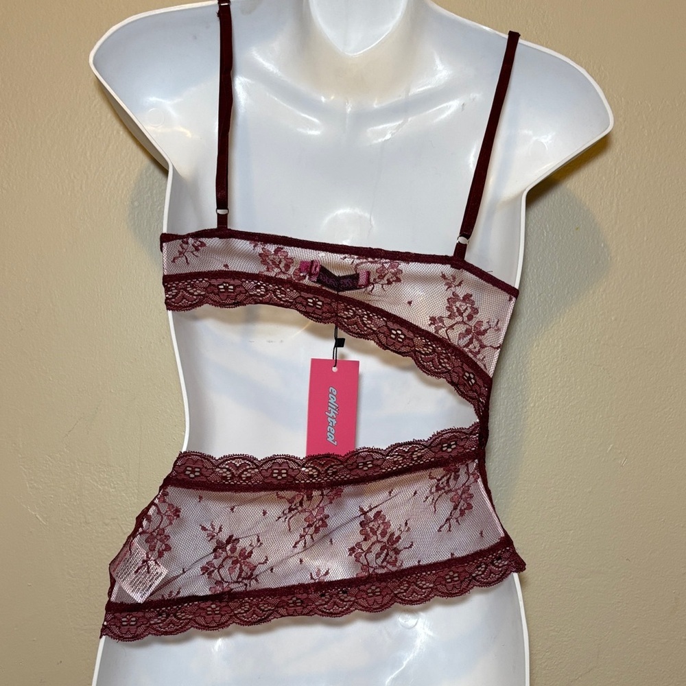 Edikted Burgundy Lace Cutout Bralette - Picture 2 of 2